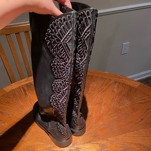 Size 7 Black leather knee high boots